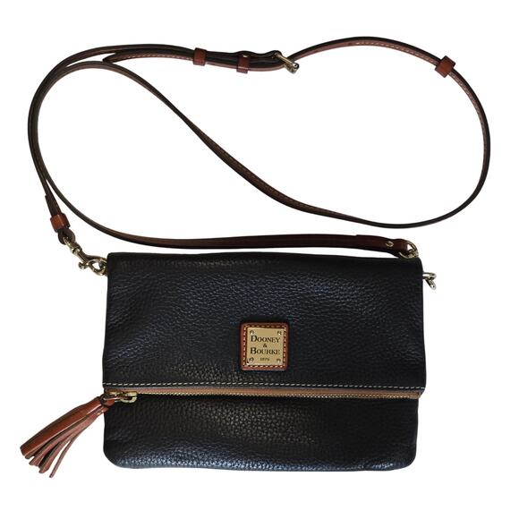 Dooney & Bourke Black Pebble Grain Leather Foldover Zip Crossbody - Picture 1 of 14
